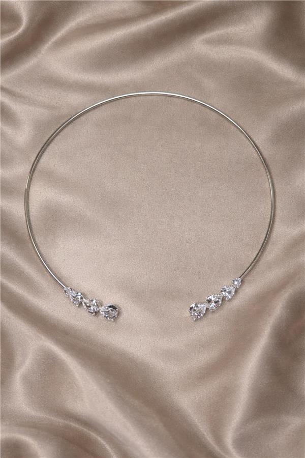 Bert Zirkon Taş Detaylı Çelik Kasnak Kolye